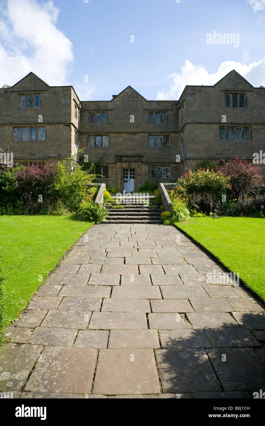 View of the Entrance to Eyam Hall at Eyam in the Peak District in Derbyshire England Stock Photo