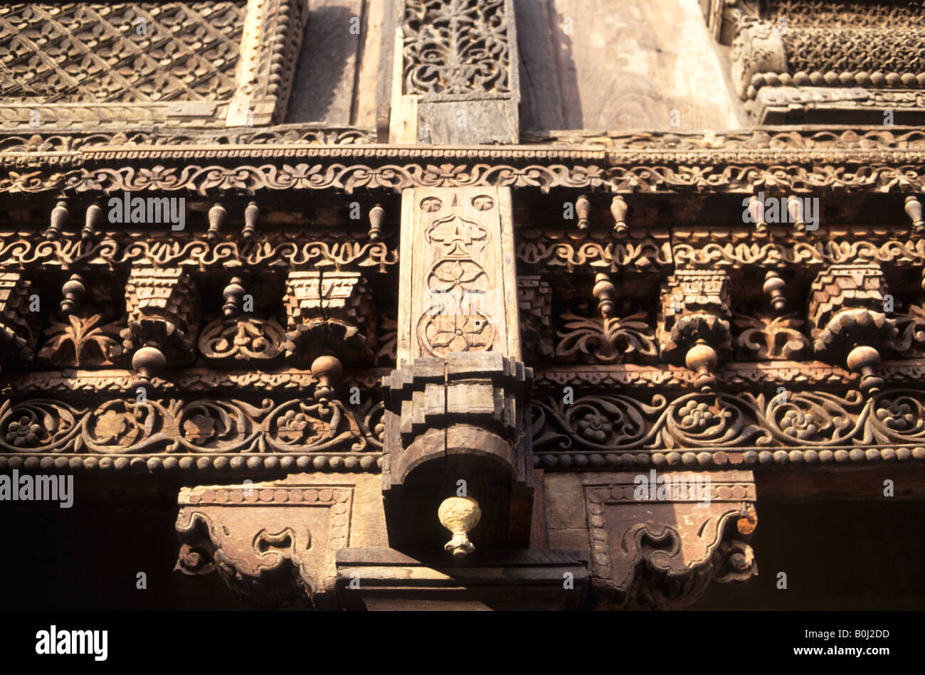 Details of a carved Sandalwood wall (local art museum), Agra IN Stock Photo
