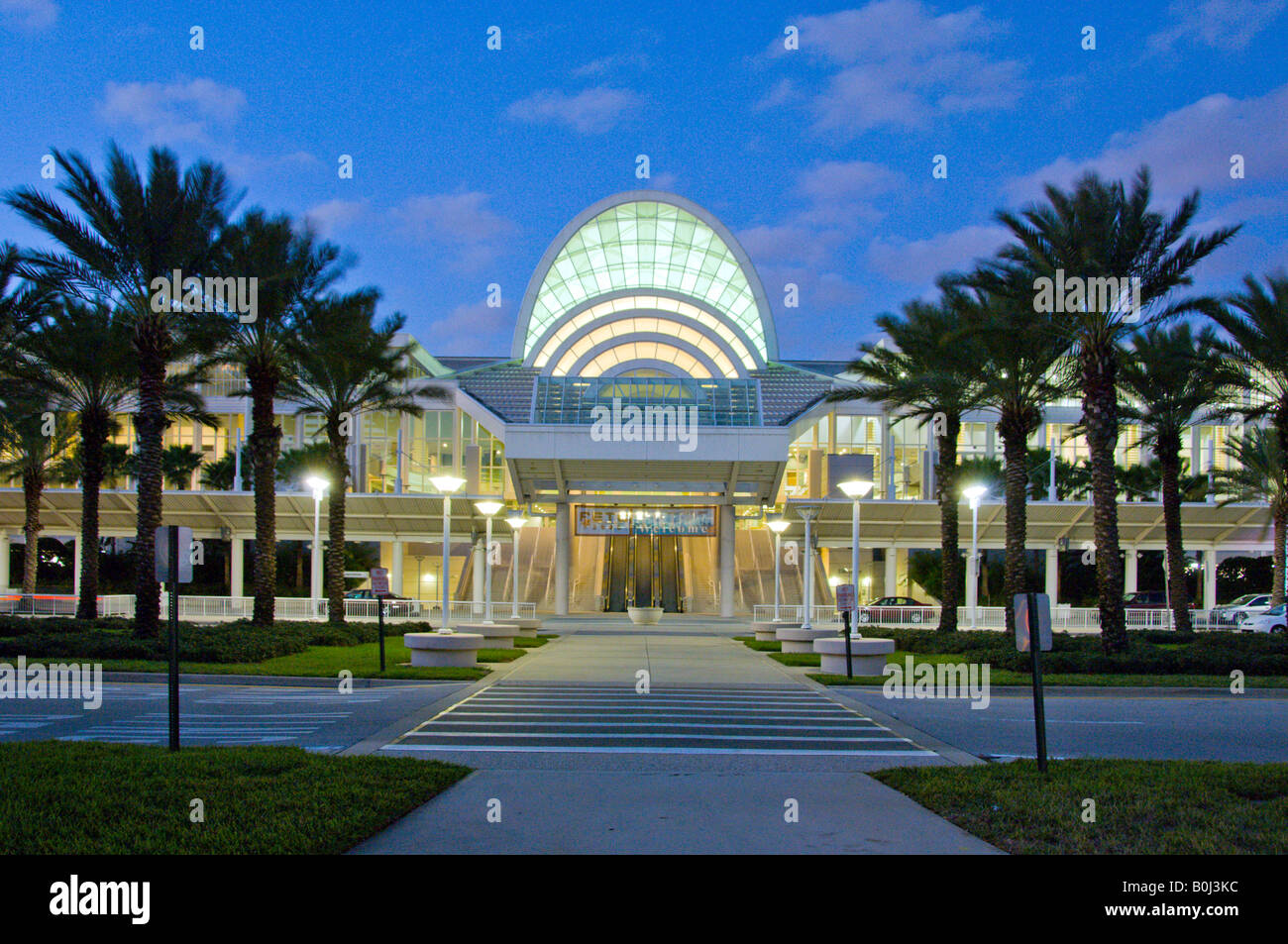 The Orlando Florida Convention Center illuminated at dusk Stock Photo