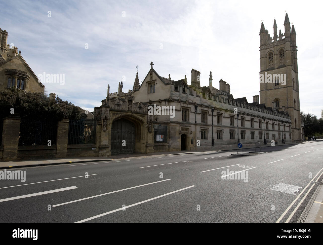 Magdalen College front and Great Tower from Oxford High Street Stock Photo