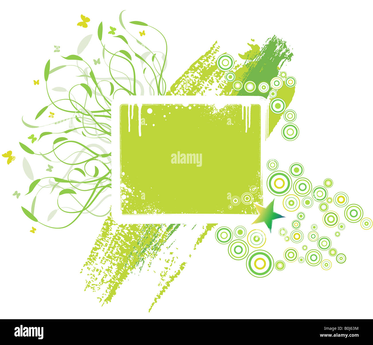 Vector illustration of a floral grungy design element with middle blank placard with copy space Stock Photo
