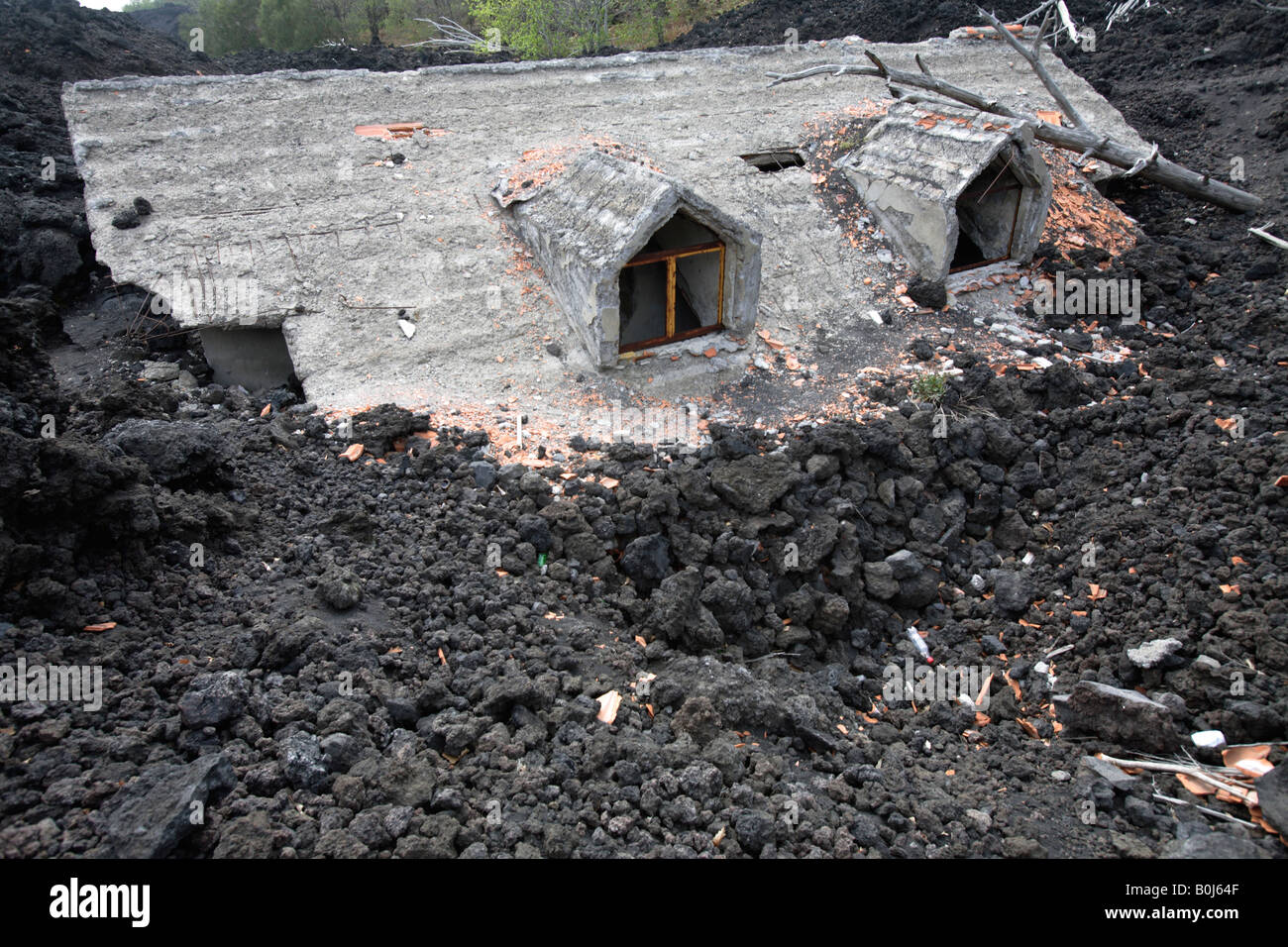 House destroyed by lava, Etna volcano, Sicily, Italy Stock Photo