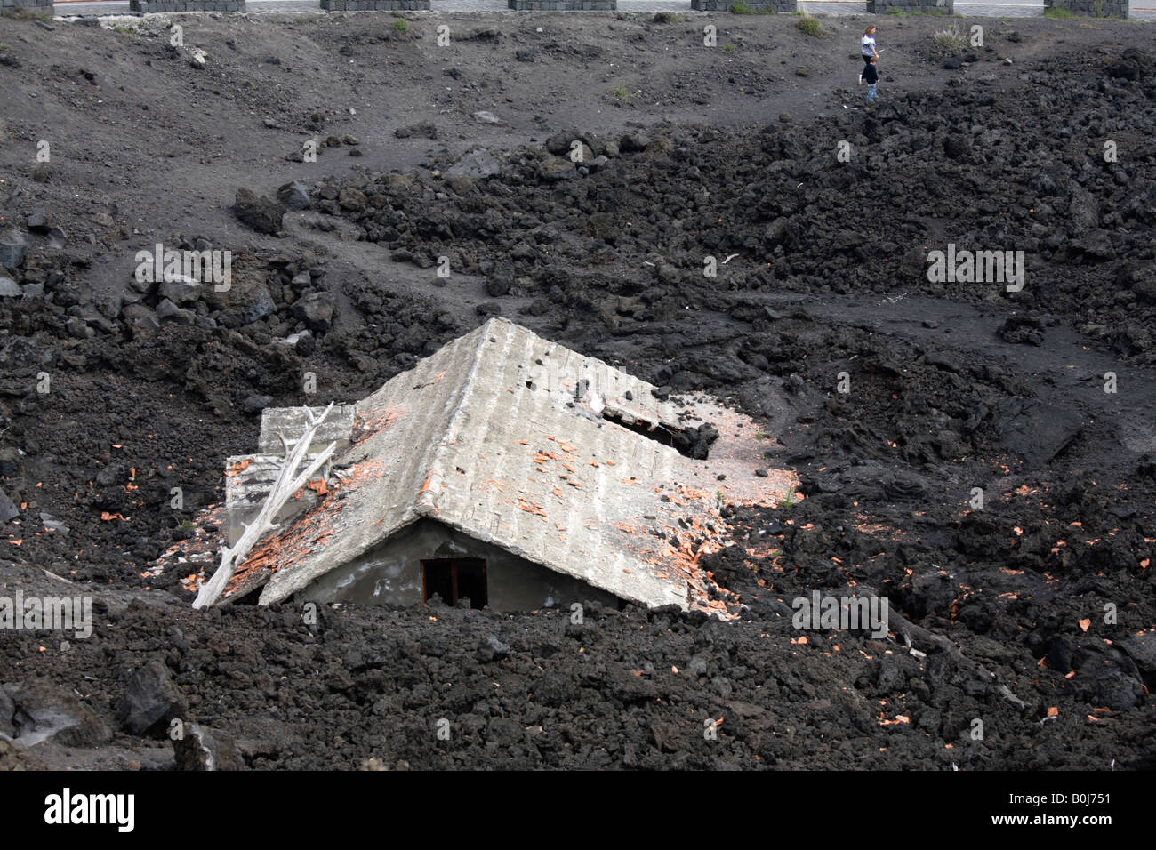 House destroyed by lava, Etna volcano, Sicily, Italy Stock Photo