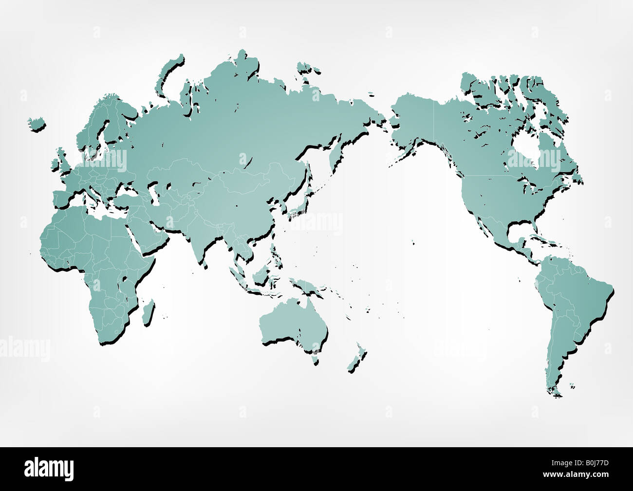 Stroked world map illustration with nation borders on a gradient background with a simple shadow Stock Photo