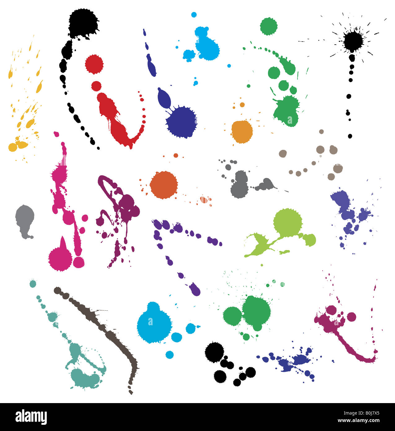 Collection of 24 different ink splatter symbol vector illustrations ...