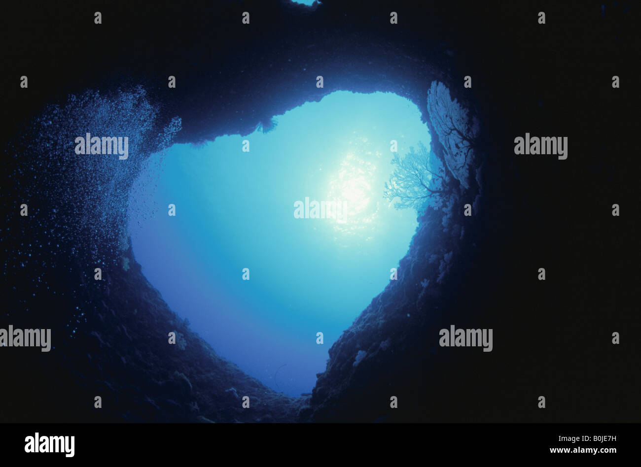 The Underwater Cave With The Heart Shape Stock Photo