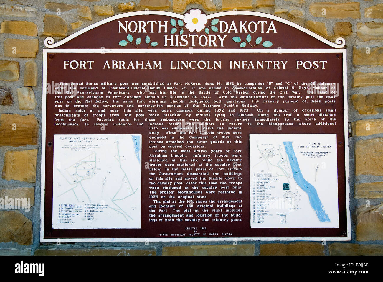 History Plaque in Fort Lincoln State Park Mandan North Dakota USA Stock