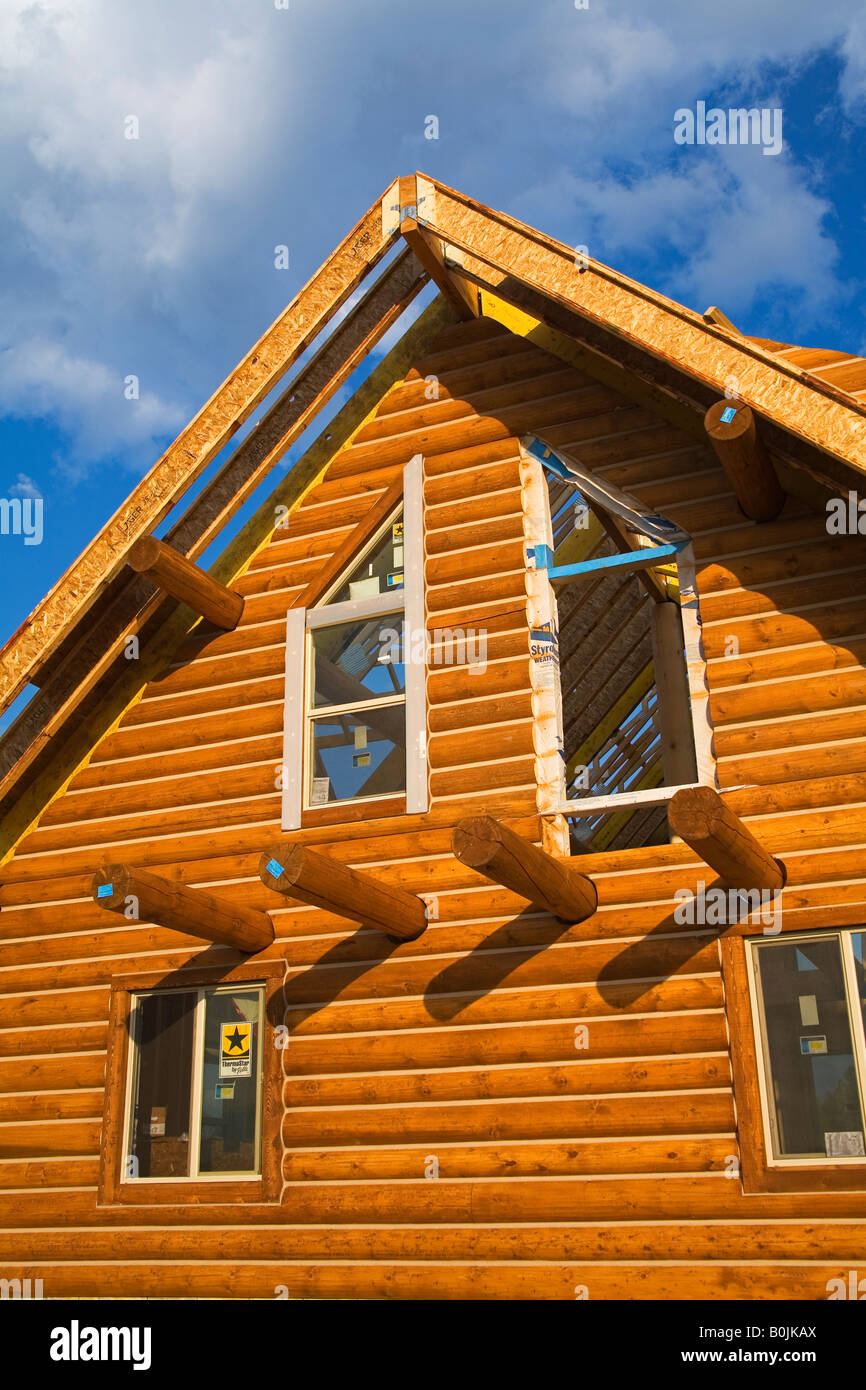 Log Home Construction Kalispell City Montana USA Stock Photo Alamy
