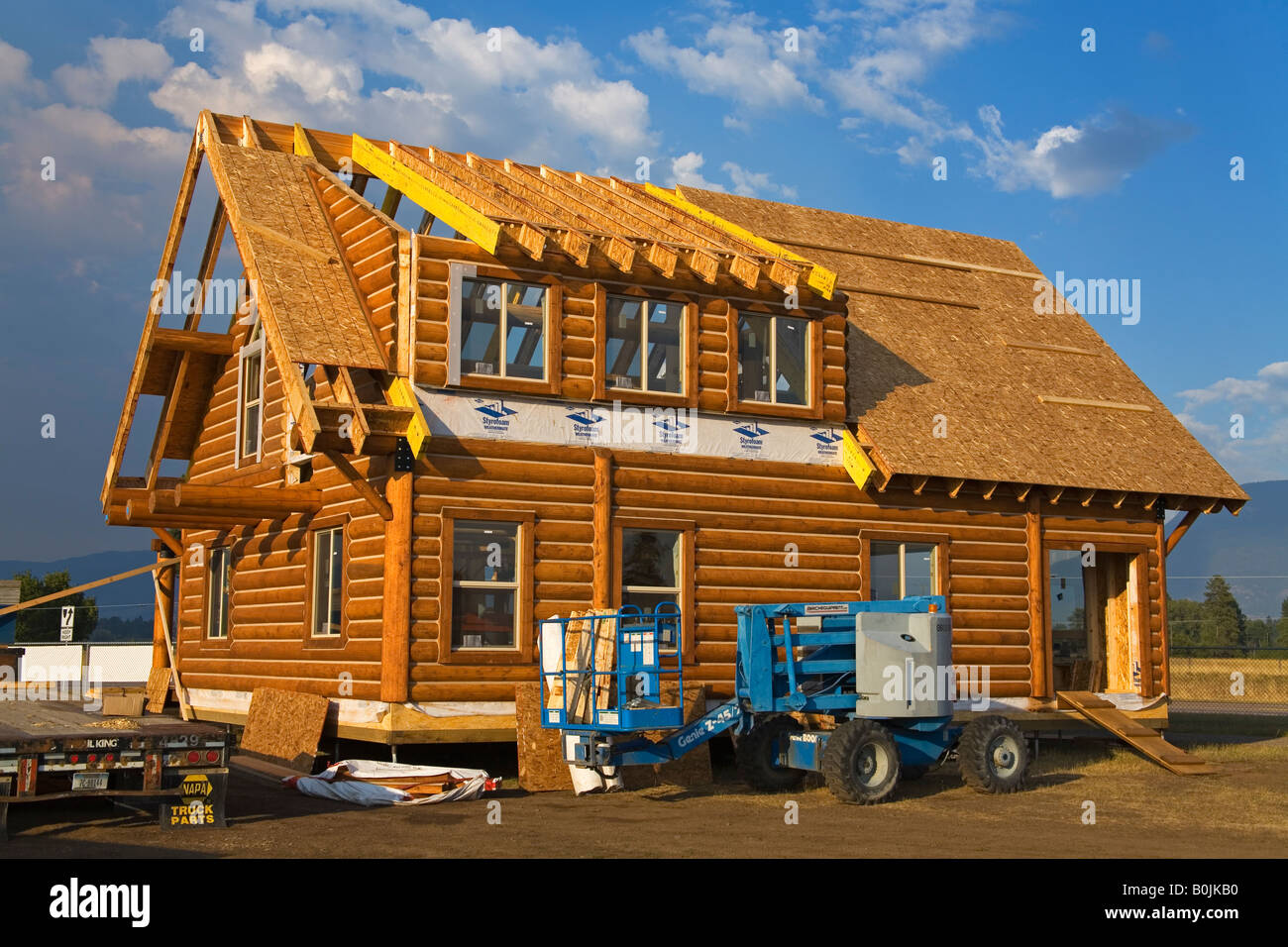 Log Home Construction Kalispell City Montana USA Stock Photo Alamy