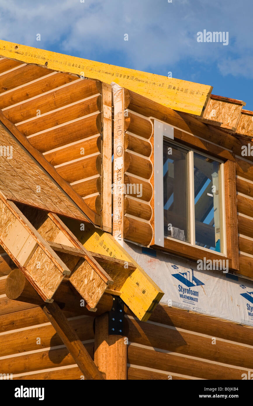 Log Home Construction Kalispell City Montana USA Stock Photo Alamy