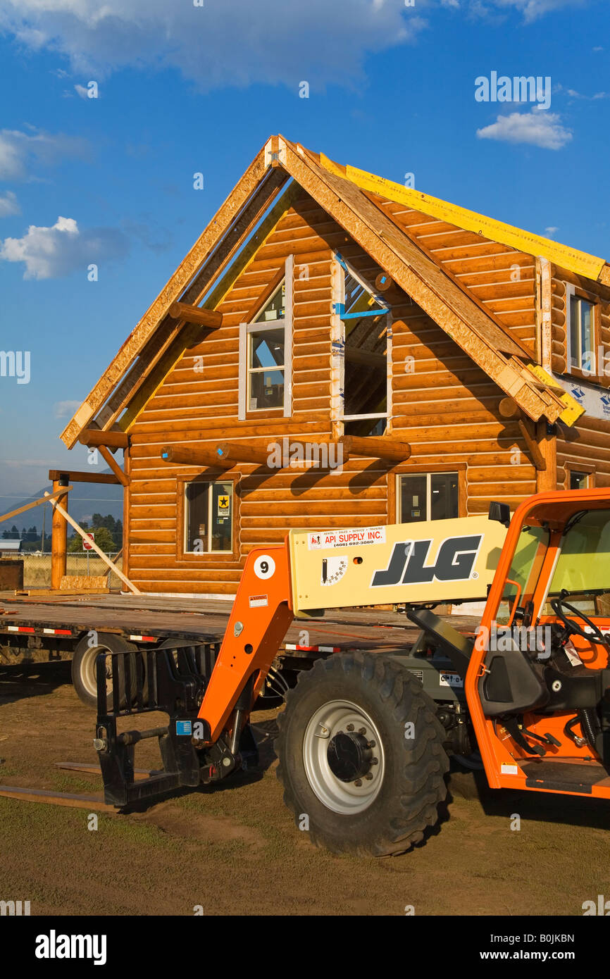Log Home Construction Kalispell City Montana USA Stock Photo Alamy