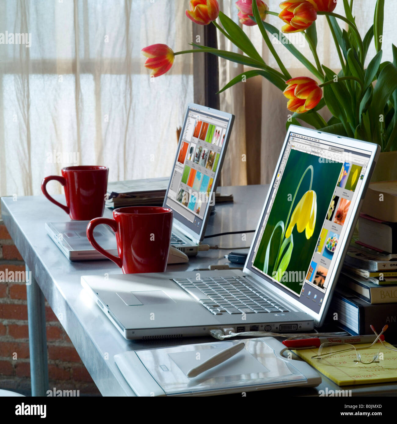 laptop computers on desk with digital photography software Stock Photo ...