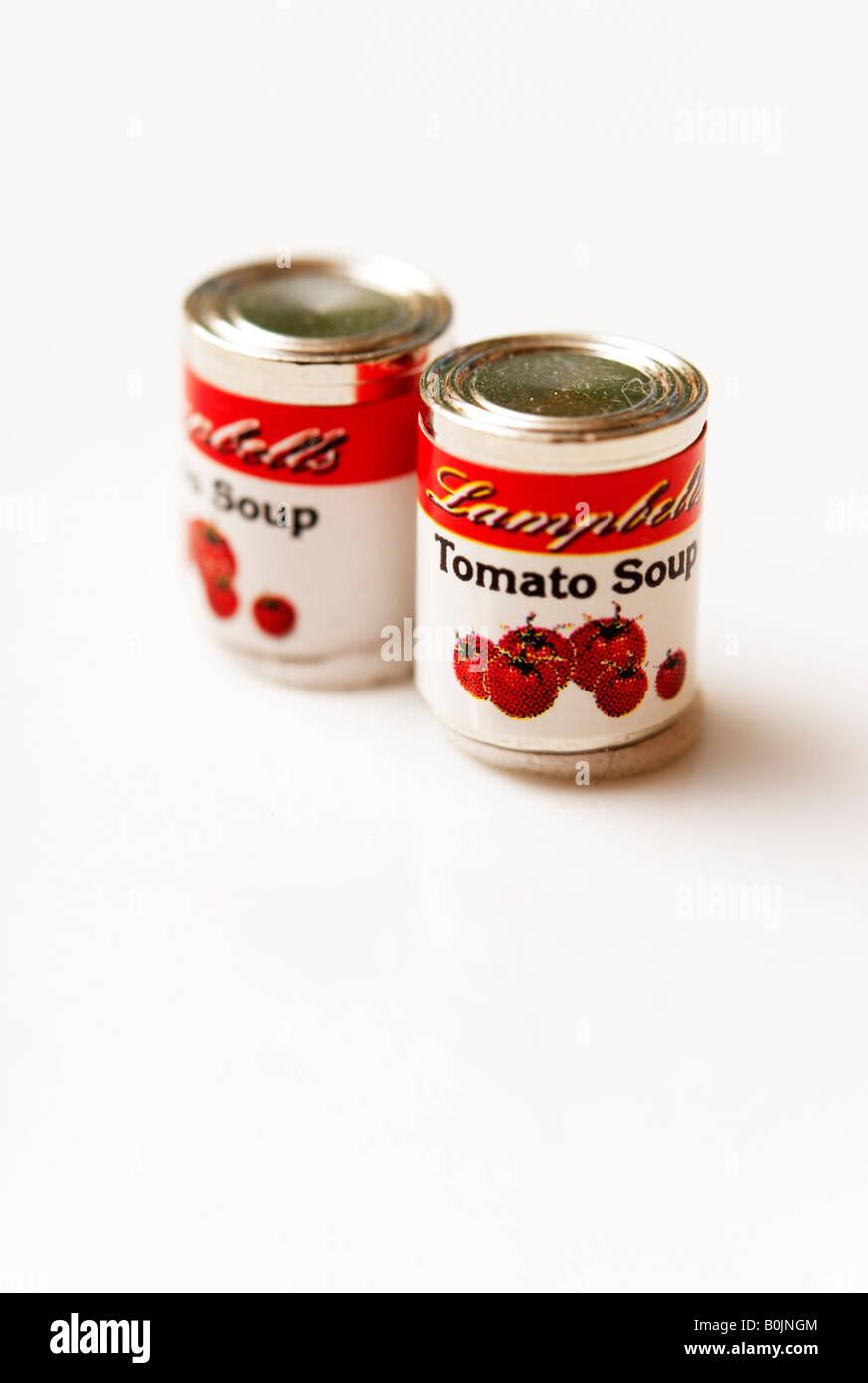 Miniature tins of Campbell's Tomato soup Stock Photo