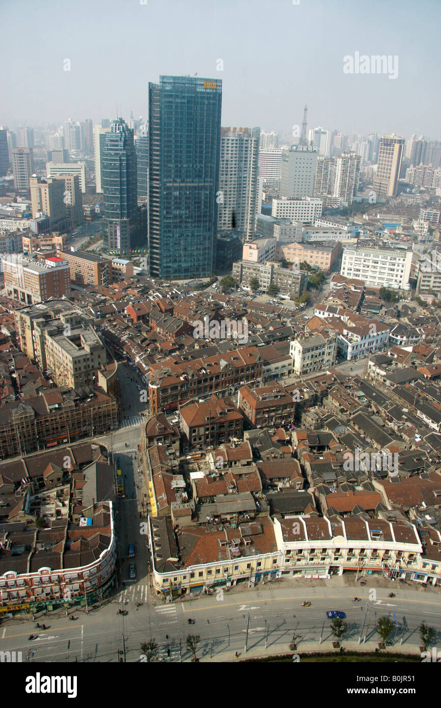 Old and New buildings in Shanghai. Stock Photo
