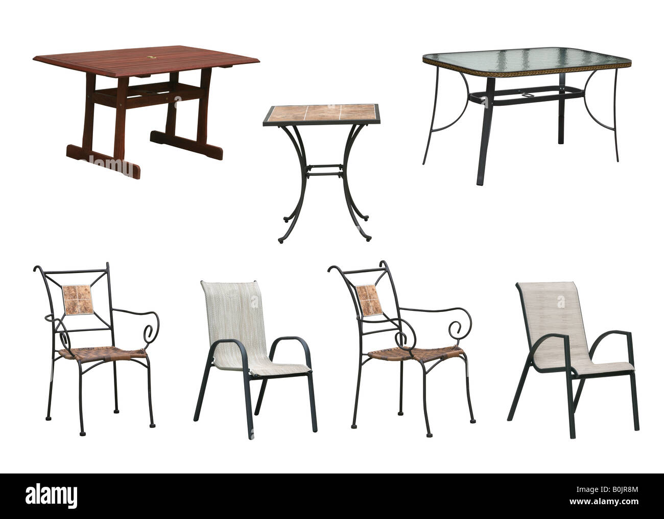 seasonal furniture outdoor tables and chairs isolated on white ...