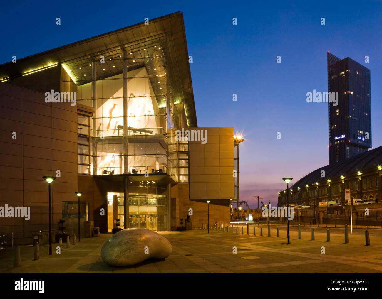 Bridgewater Hall at night. Manchester, Greater Manchester, United Kingdom. Stock Photo