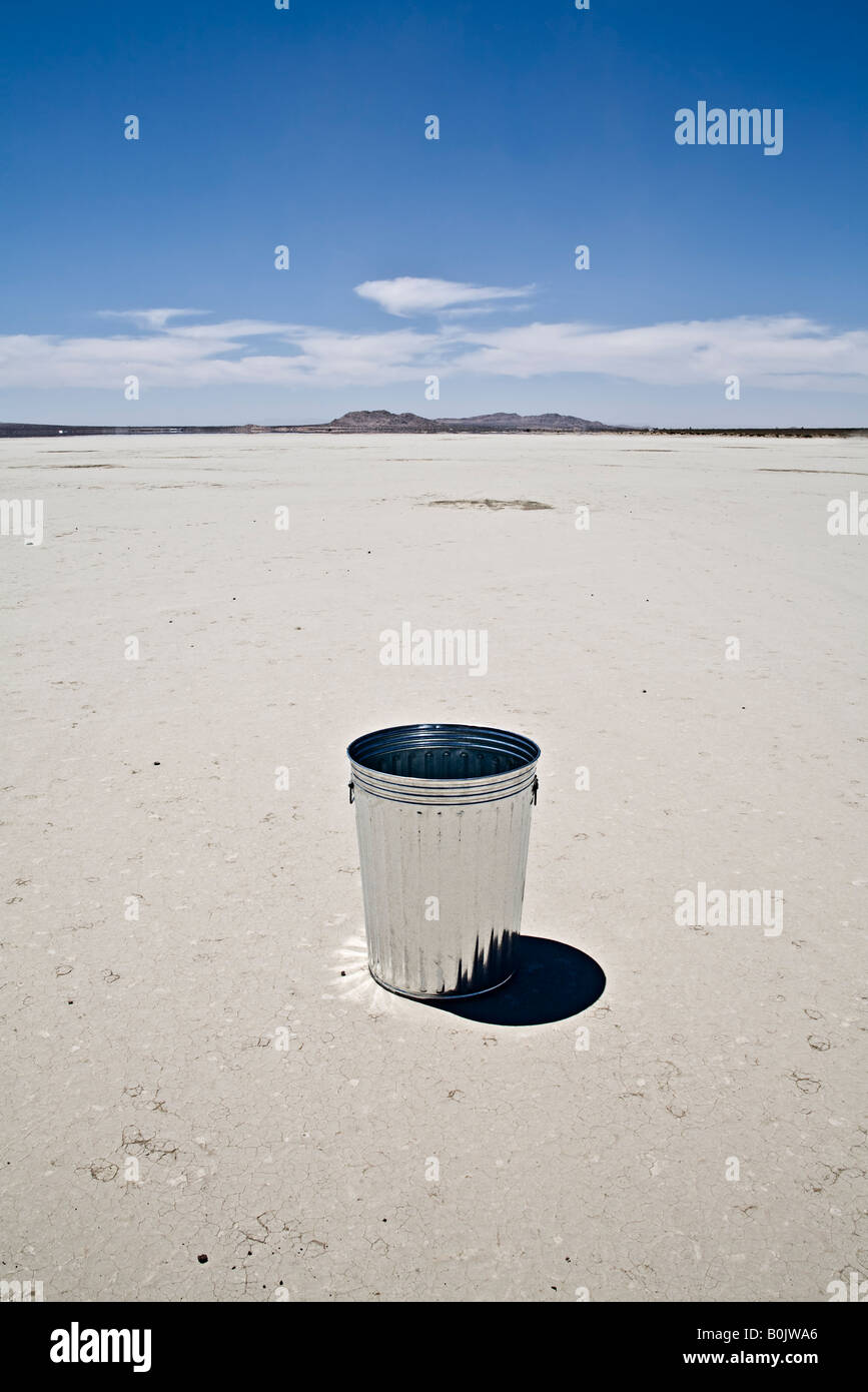 Trashcan in the desert Stock Photo