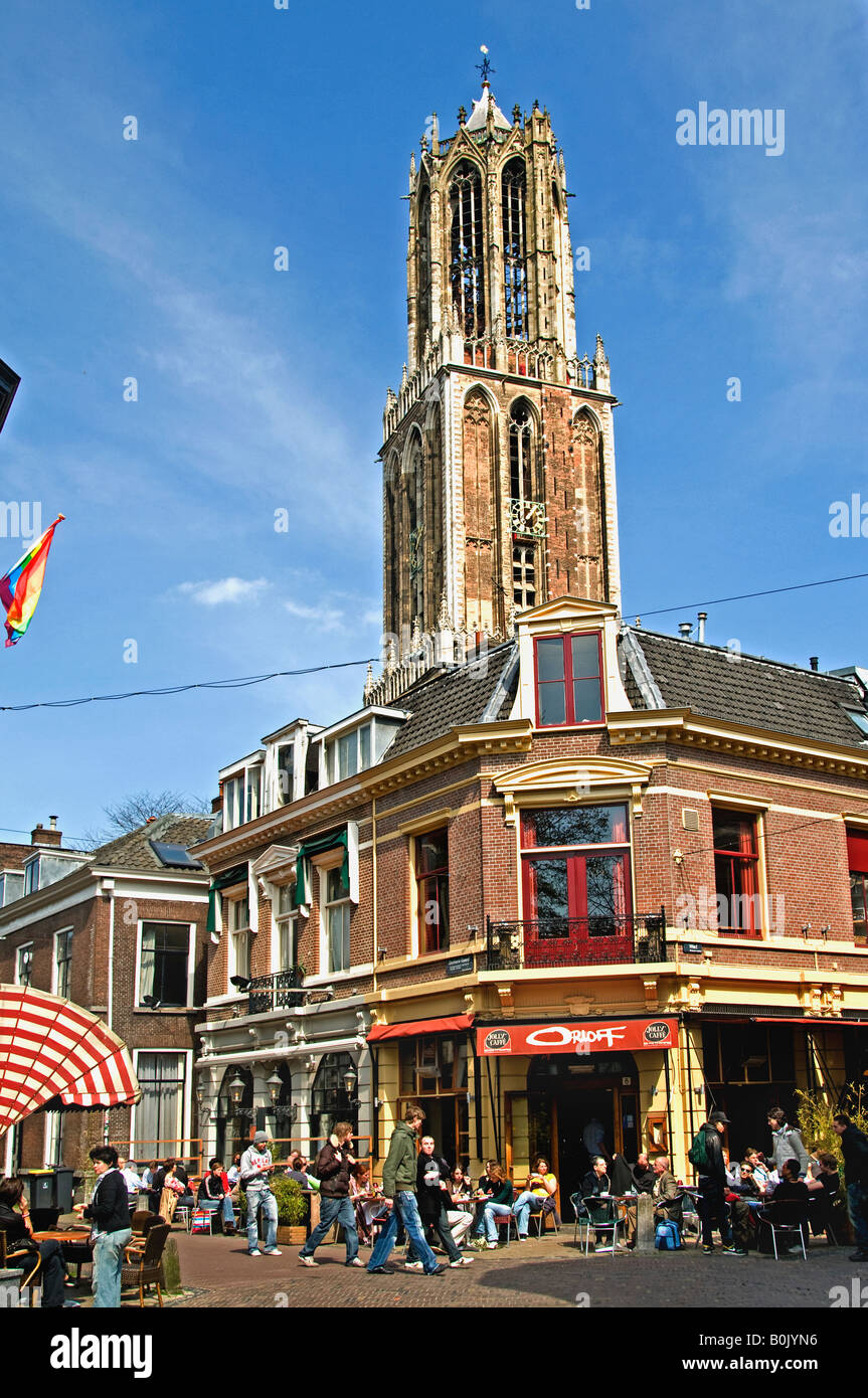 Utrecht Netherlands Canal Oude Gracht Restaurant The Cathedral of Saint Martin or Dom Church