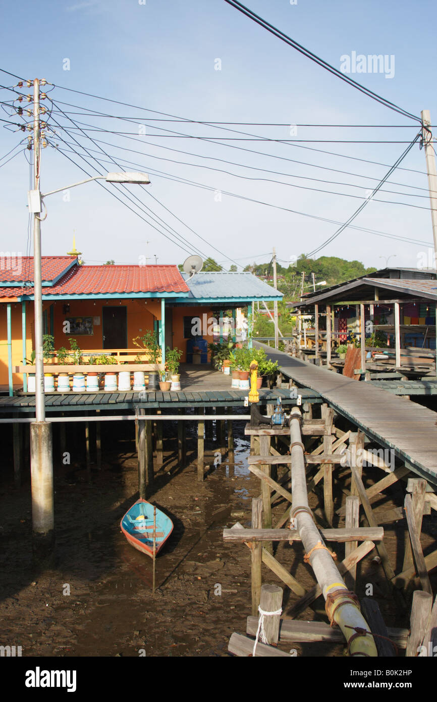 Pipes And Wires In Stilt Village, Pulau Labuan, Sabah, Malaysian Borneo Stock Photo