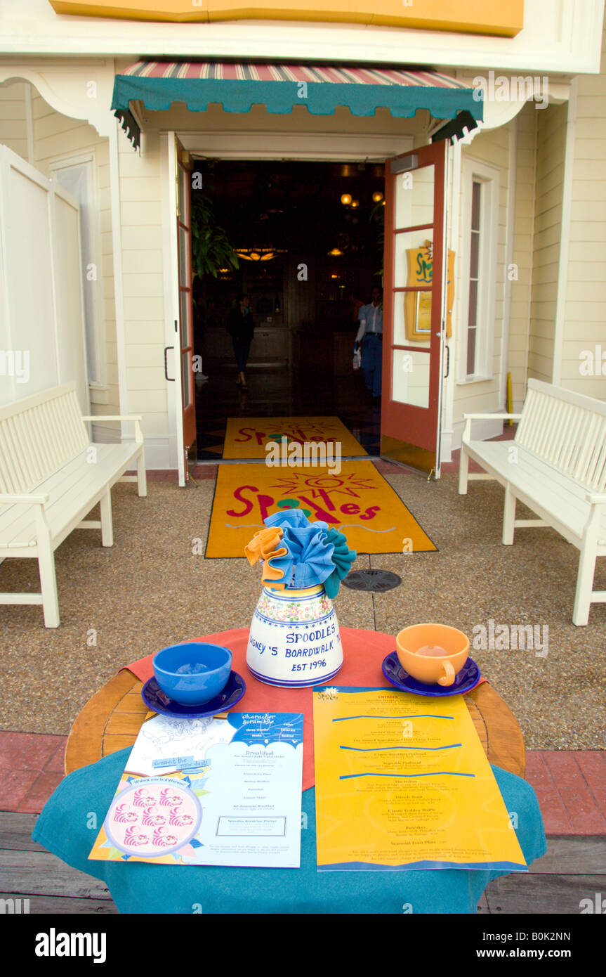 Menu presentation at the Spoodles restaurant at The Disney Boardwalk Resort in Lake Buena Vista Florida USA Stock Photo