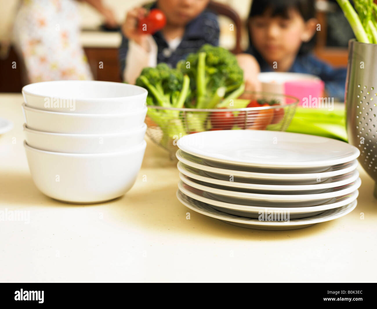 Stack of plates and bowls Stock Photo Alamy