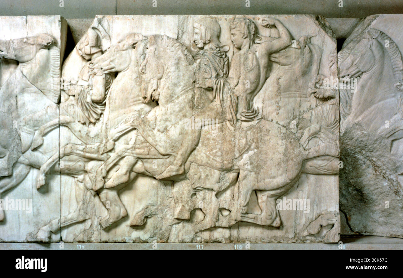 Horsemen from the Parthenon frieze, 438-432 BC. Artist: Unknown Stock Photo