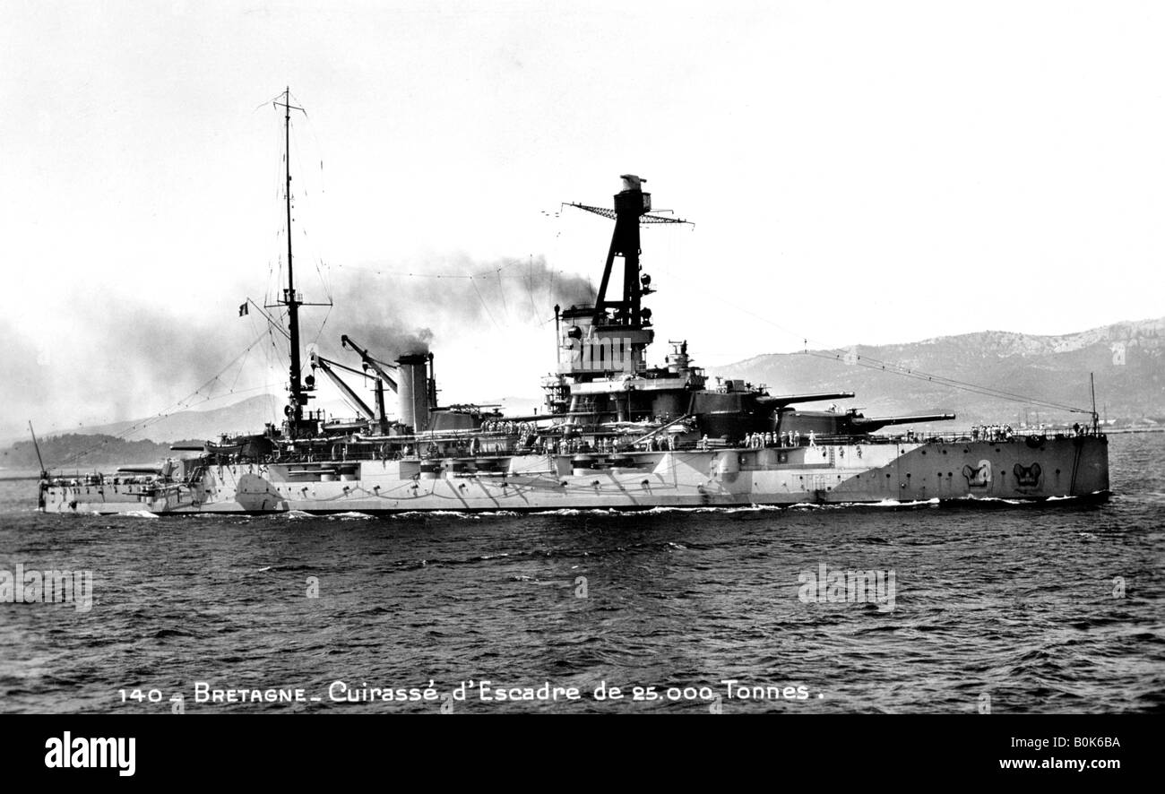 'Bretagne' French dreadnought of 25,000 Tons, c1915-1940. Artist: Unknown Stock Photo