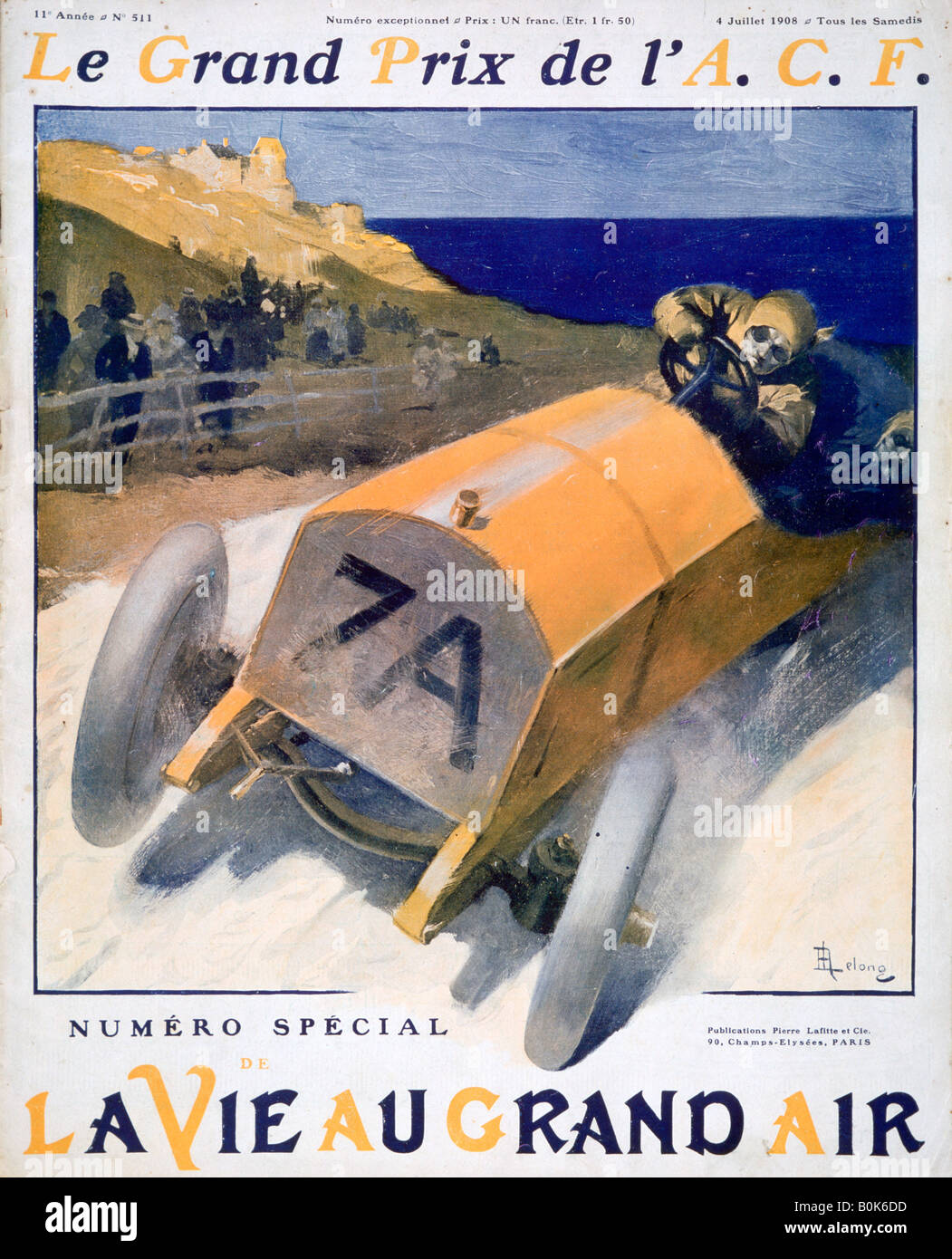 French Grand Prix, cover of the magazine 'La Vie au Grand Air', 1908. Artist: Unknown Stock Photo