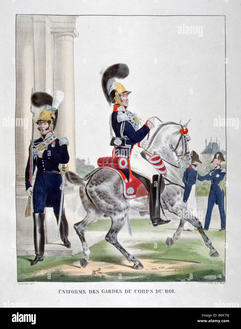 Uniforms of  guards of the French royal corps, 1823.  Artist: Charles Etienne Pierre Motte Stock Photo