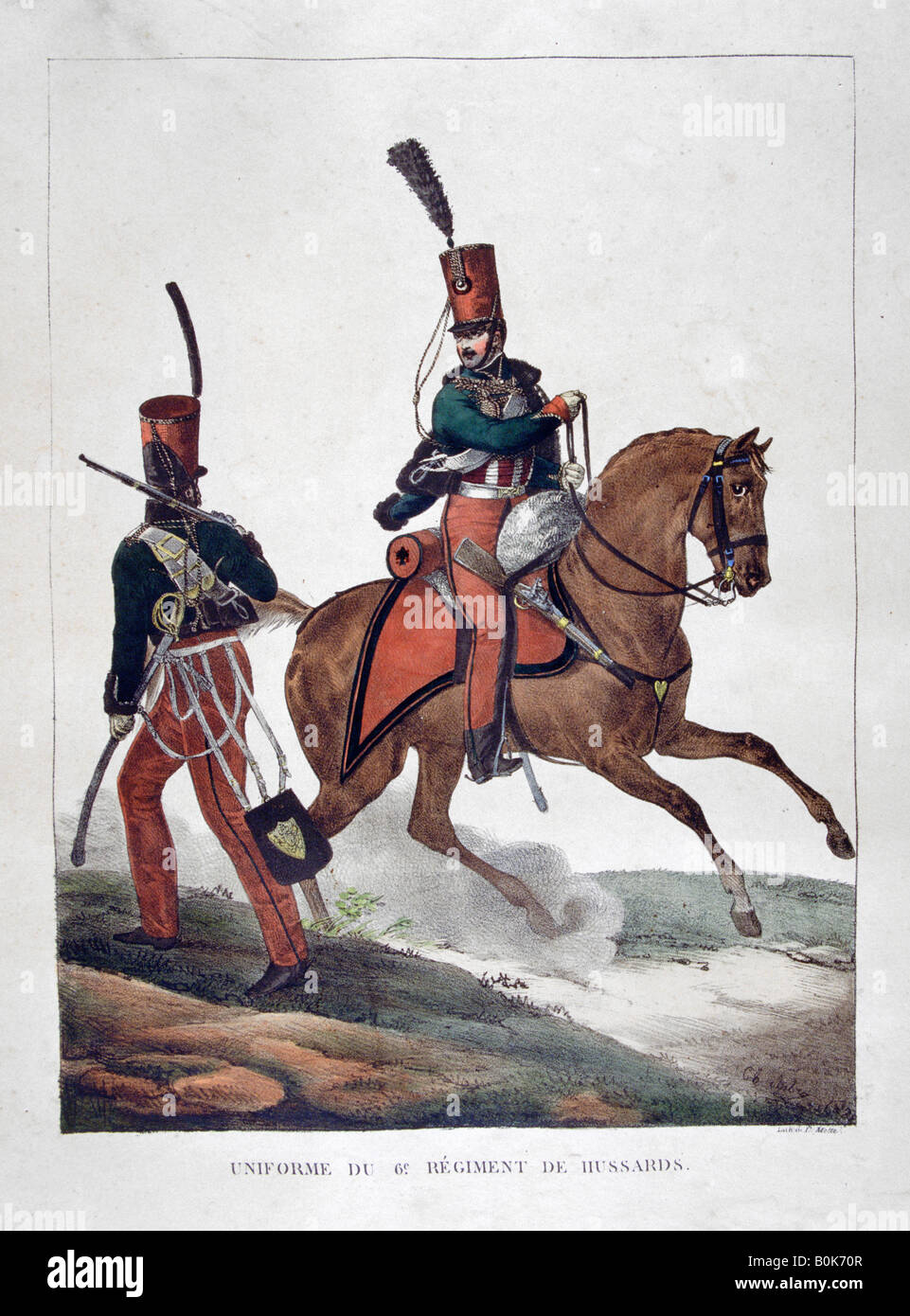 Uniforms of the 6th regiment of French hussars, 1823. Artist Charles