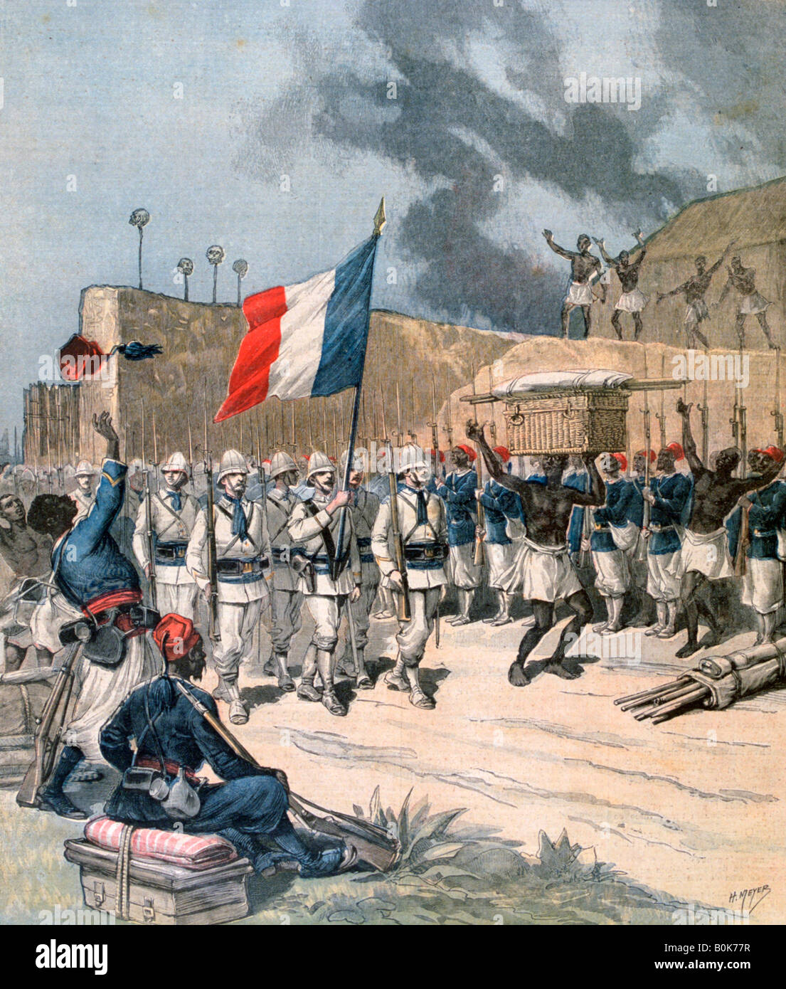 entry-of-the-french-army-into-abomey-dahomey-africa-1892-artist