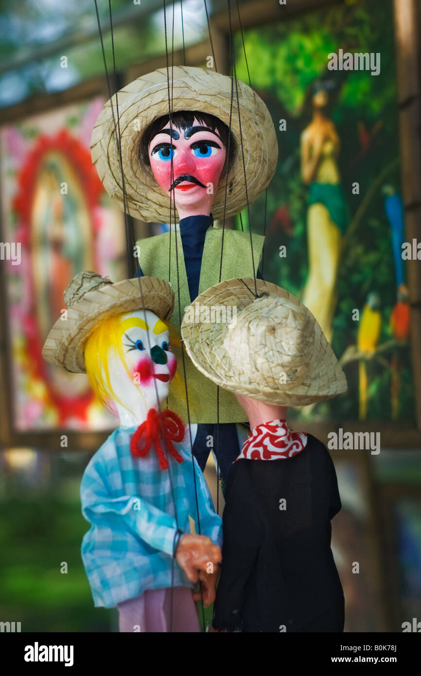 Souvenir marionettes are for sale in the Tecate town square in Tecate, Baja California Norte, Mexico Stock Photo