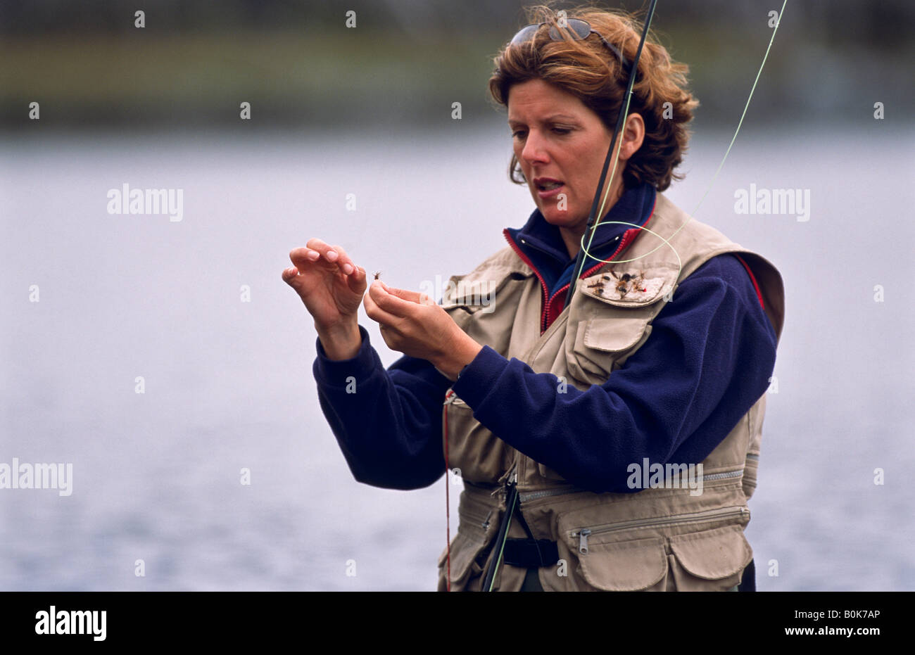 Fly fishing, Tasmania, Australia Stock Photo