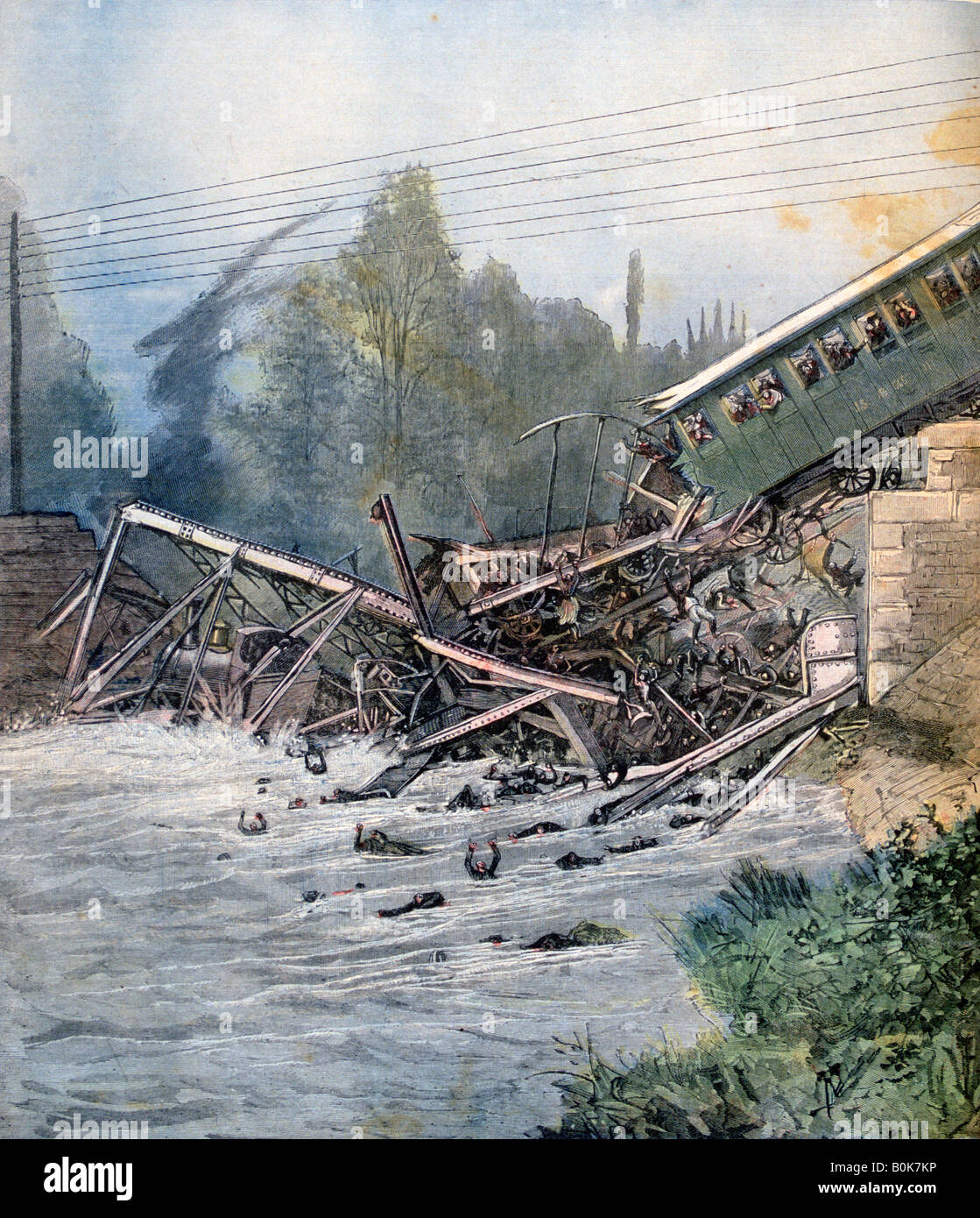 Railway accident, Munchenstein, Switzerland, 14th July 1891. Artist: Unknown Stock Photo