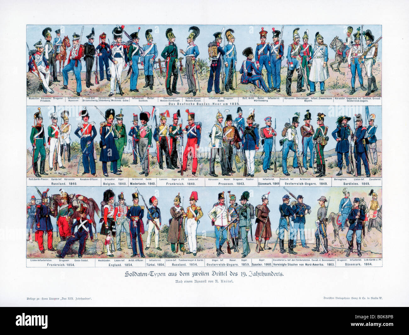 Types of soldiers from the middle of the 19th century, 1900.Artist