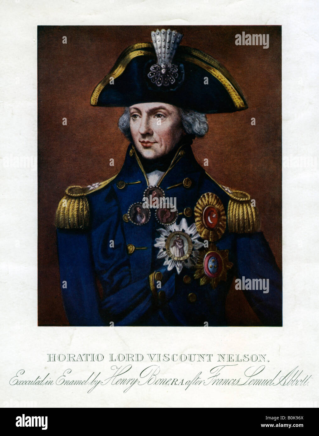 Horatio Nelson, 1st Viscount Nelson, English naval commander.Artist: Henry Bone Stock Photo