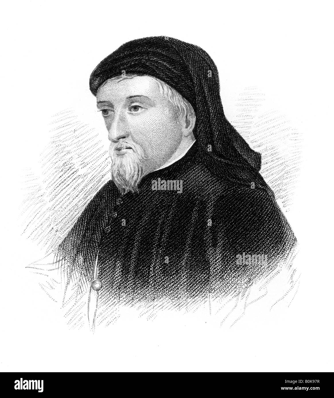 Geoffrey Chaucer, 14th century English author, poet, philosopher, bureaucrat, and diplomat, (c1850). Artist: Unknown Stock Photo