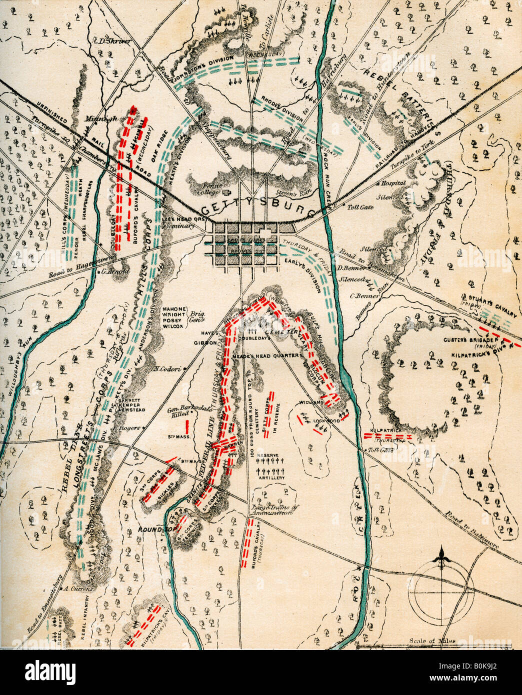 Map Of The Battle Of Gettysburg Pennsylvania 1 3 July 1863 1862 1867artist B0K9J2 