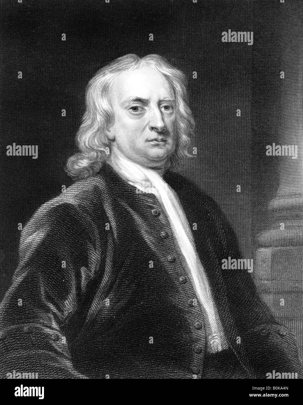 Isaac Newton, English mathematician, astronomer and physicist, (1818).Artist: E Scriven Stock Photo