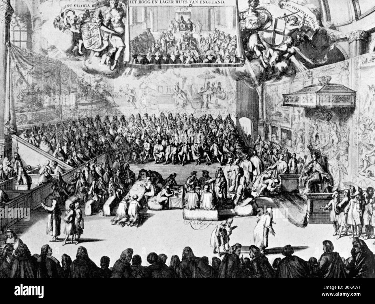 Opening of Parliament by Queen Anne, Westminster, London, 18th century (c1905). Artist: Unknown Stock Photo