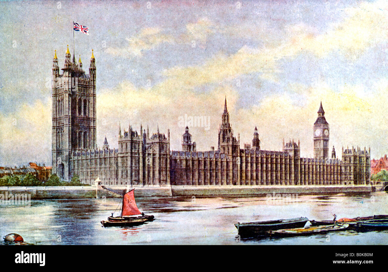 The Houses of Parliament from Lambeth Palace, Westminster, London, c1905. Artist: Unknown Stock Photo