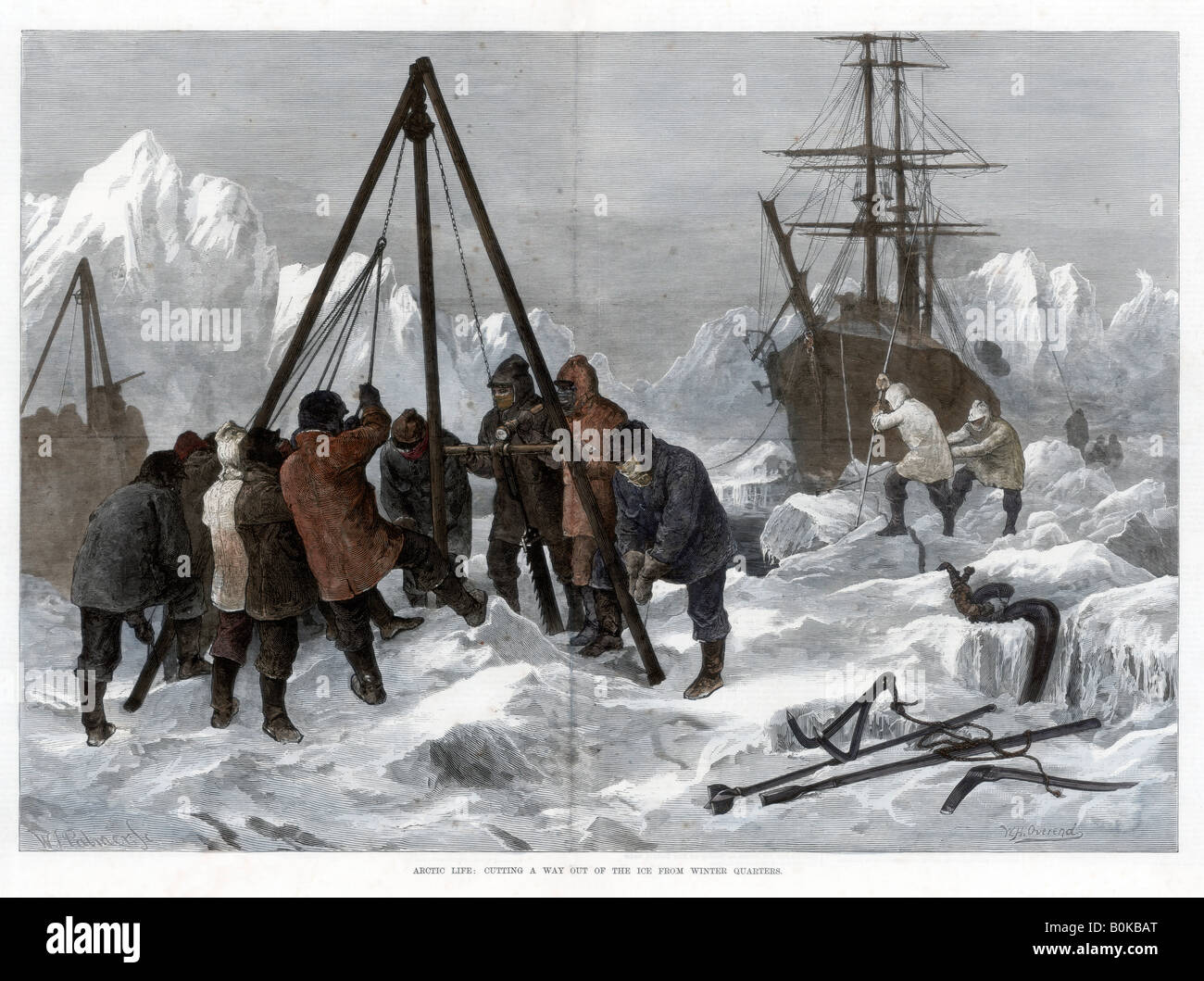 'Arctic Life, Cutting a Way Out of the Ice from Winter Quarters', 1875. Artist: W Palmer Stock Photo