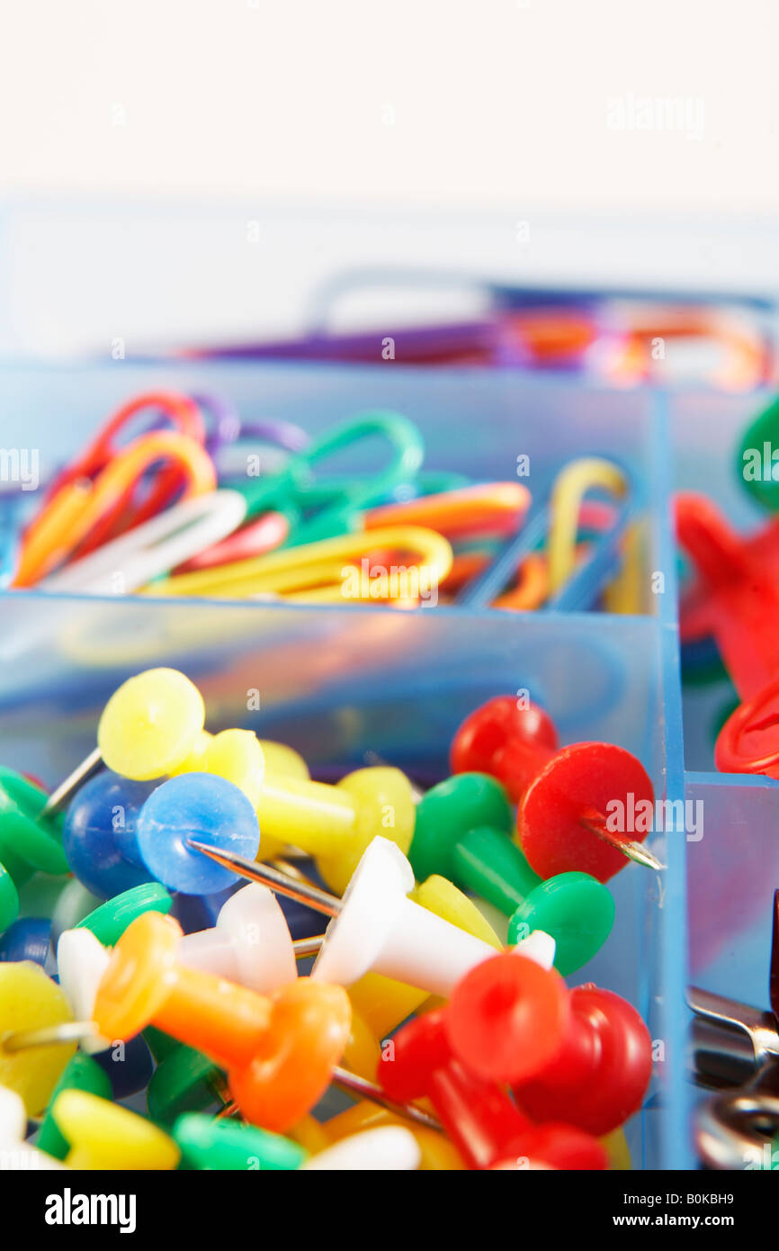 Close-Up of Colorful Thumbtack Stock Photo