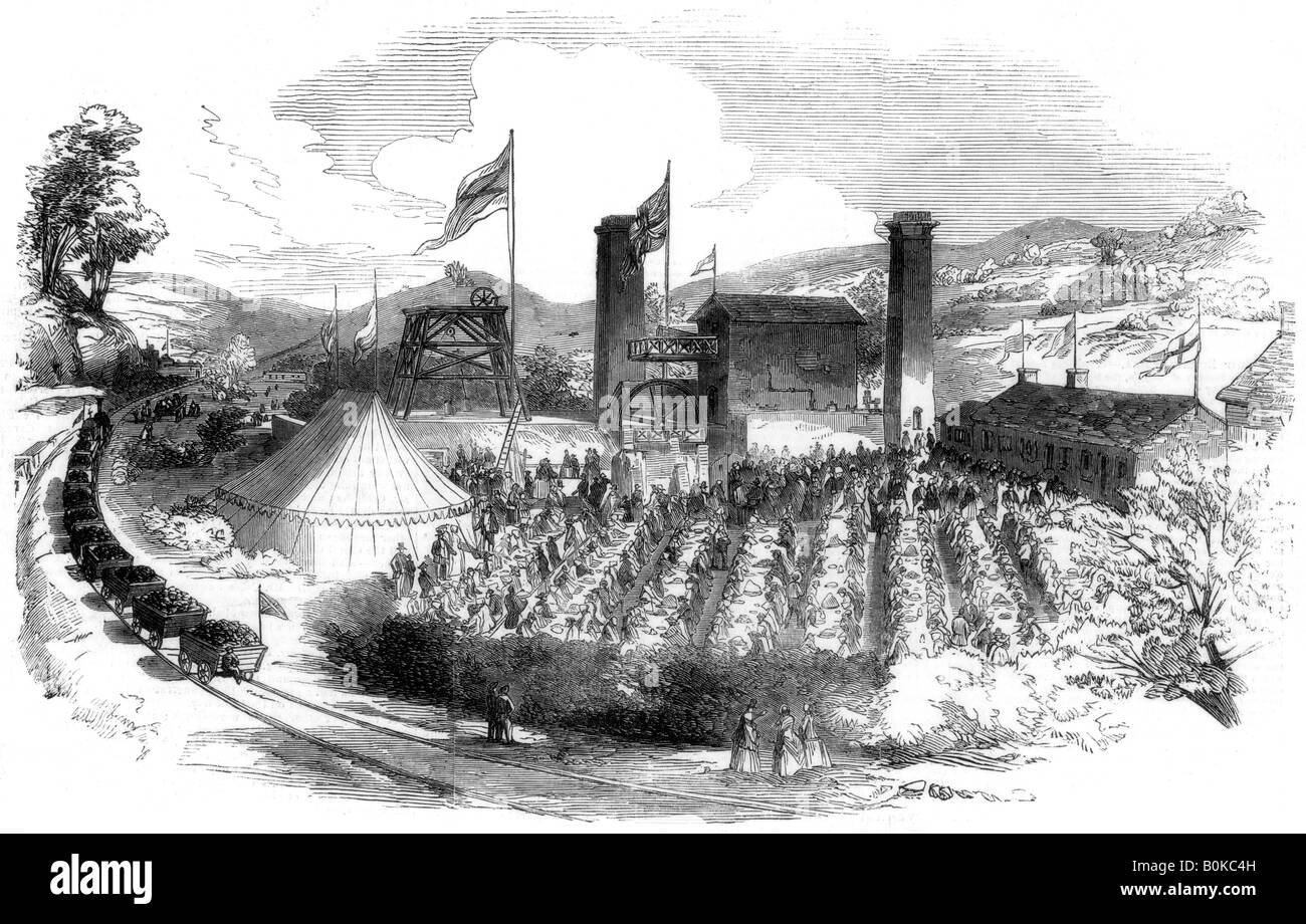 Fete in celebration of winning the coal on the Rhondda branch of the Taff Vale railway, 1851. Artist: Unknown Stock Photo