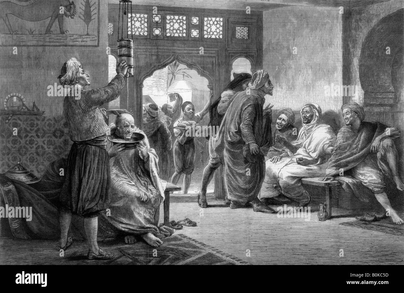 A barber's shop in Tunis, 1875.Artist: John Evan Hodgson Stock Photo