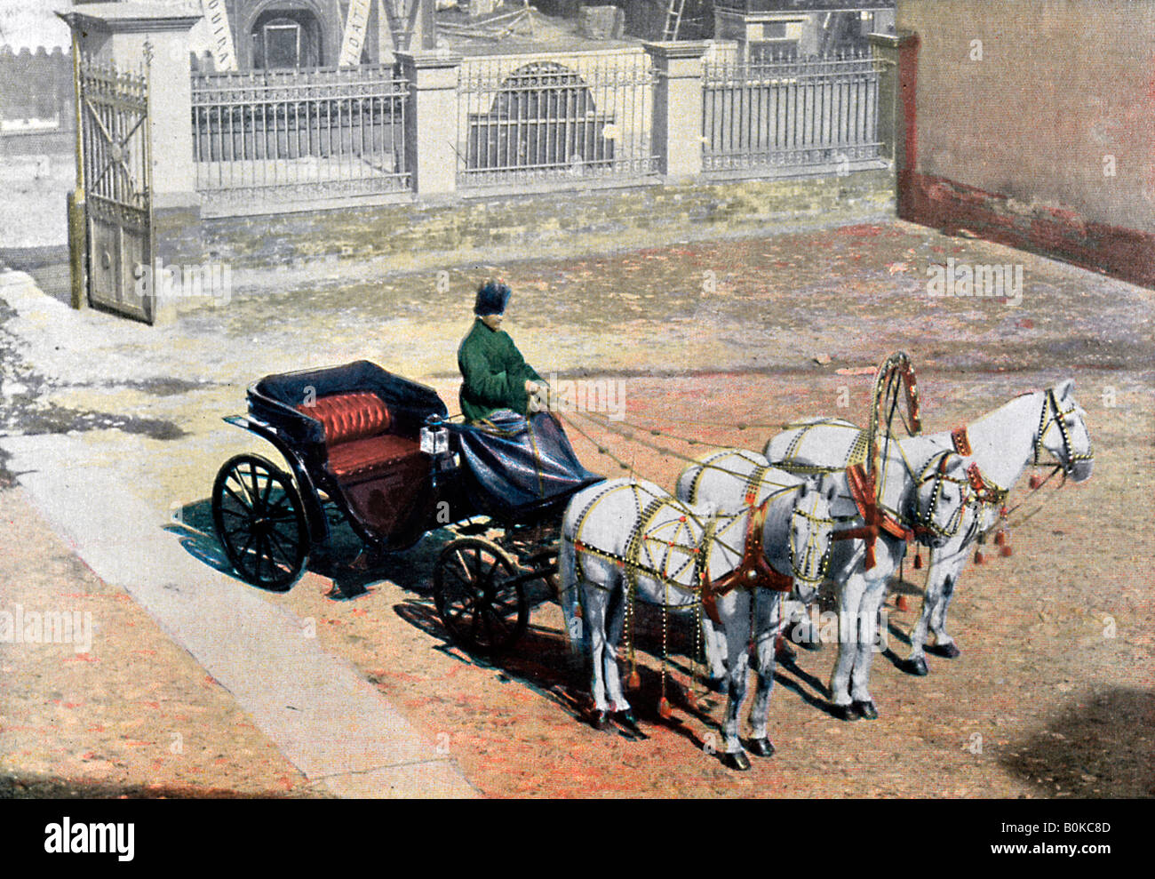 A three-horse-drawn troika in summer, Russia, c1890. Artist: Gillot Stock Photo