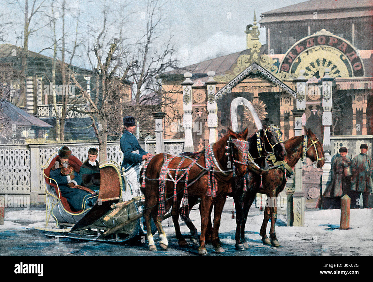 A troika sled in Moscow, Russia, c1890. Artist: Gillot Stock Photo