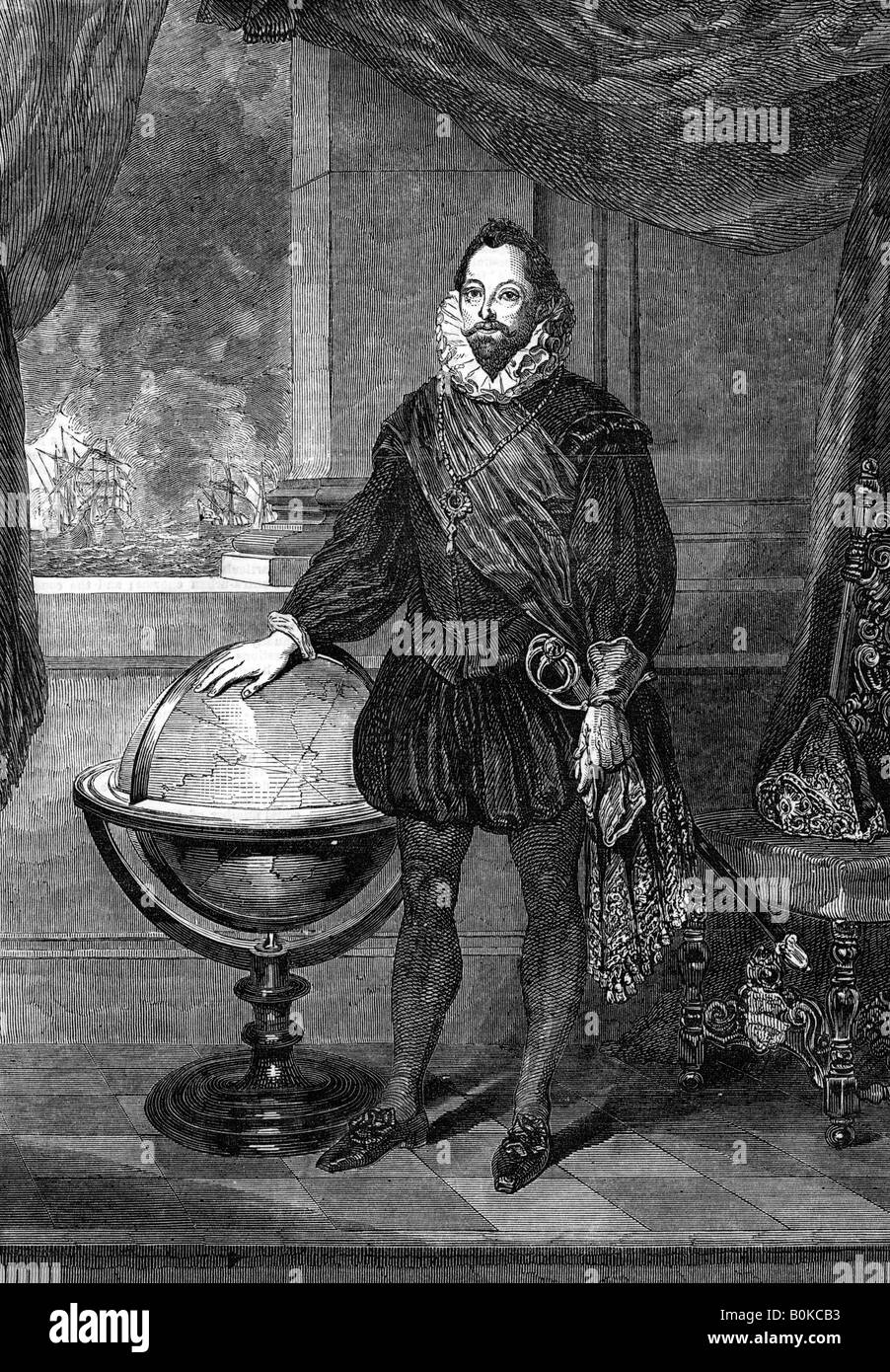 Sir Francis Drake, 16th-century navigator, sailor and pirate, (1851). Artist: Unknown Stock Photo