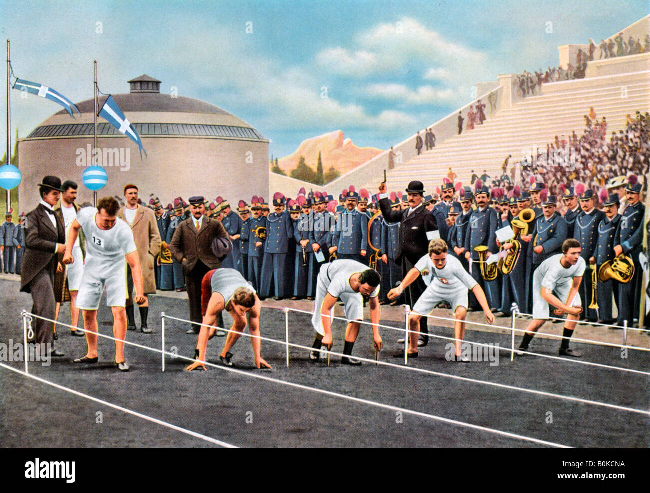 100 metres sprint race at the Olympic Games, Athens, 1896, (1936). Artist: Unknown Stock Photo