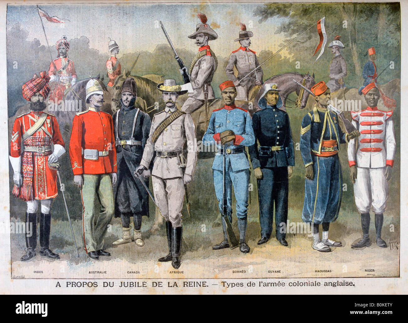 Military uniforms of the British colonial army, 1897. Artist: Henri Meyer Stock Photo